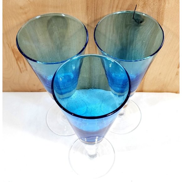 3) Crate Barrel Aqua Seeded Bubble Stem Water Sweet Tea Glasses - Picture 4 of 10